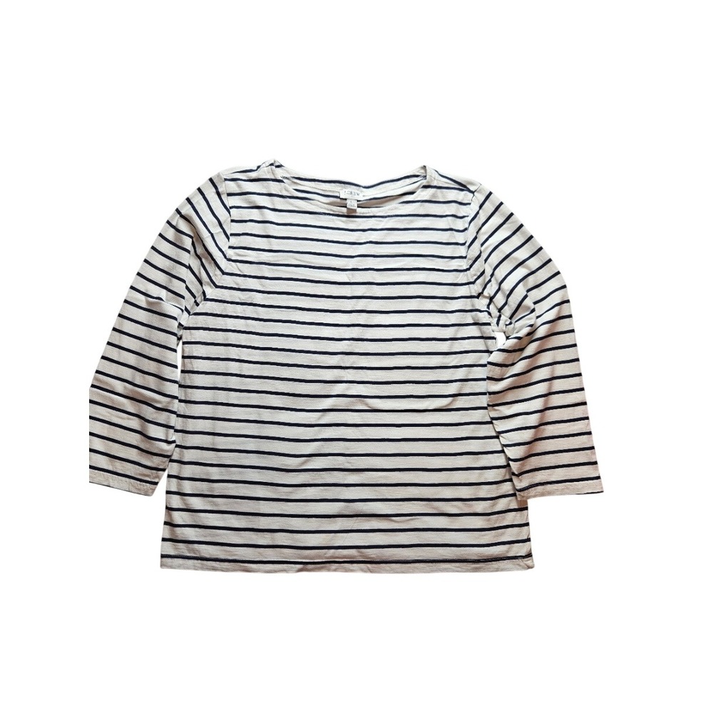 J.Crew Womens Navy White Striped Long Sleeve Cotton Boat Neck T-Shirt Size L